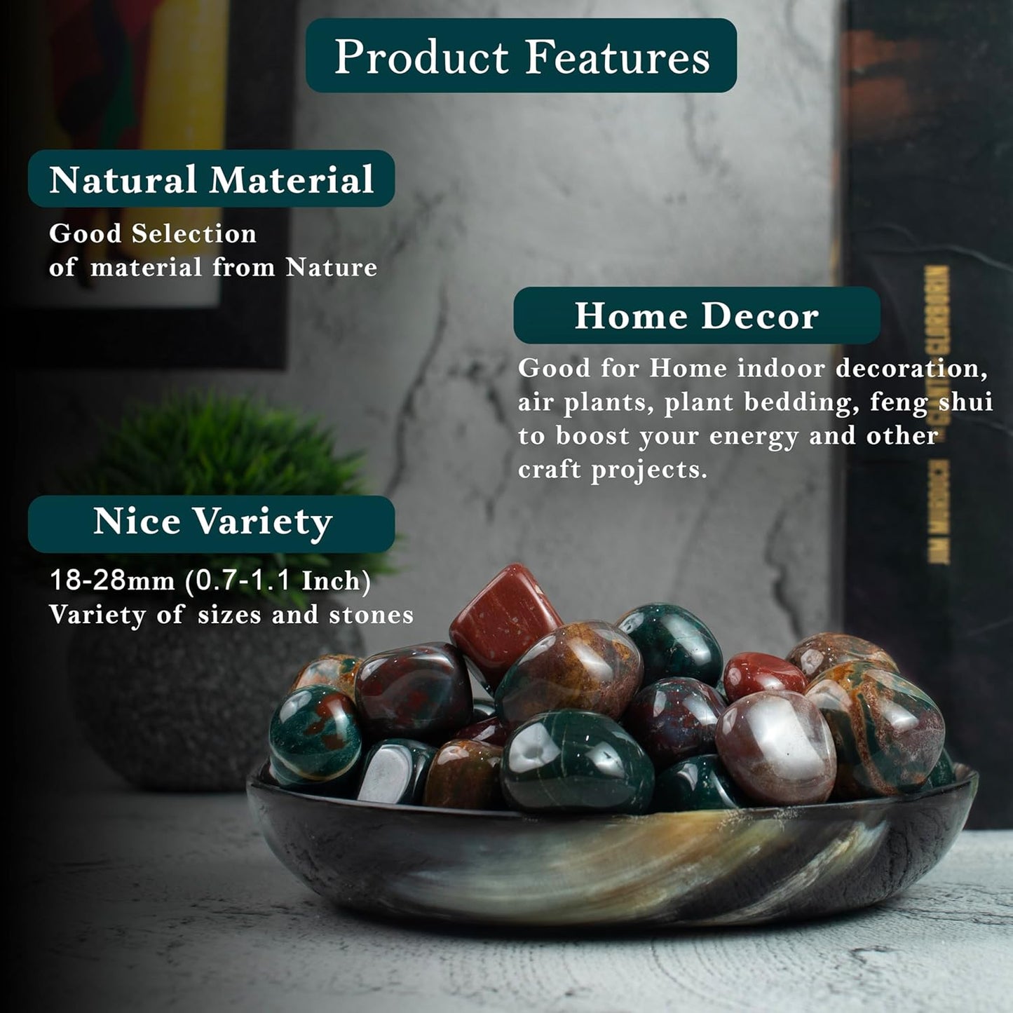 Crocon Bloodstone Tumble Stones Stones Set Pocket Crystal Healing Gemstones Tumble Collection Palm Stone Good Luck Charm Gift Craft Home Decor Size: 20-25 mm | 1 LB