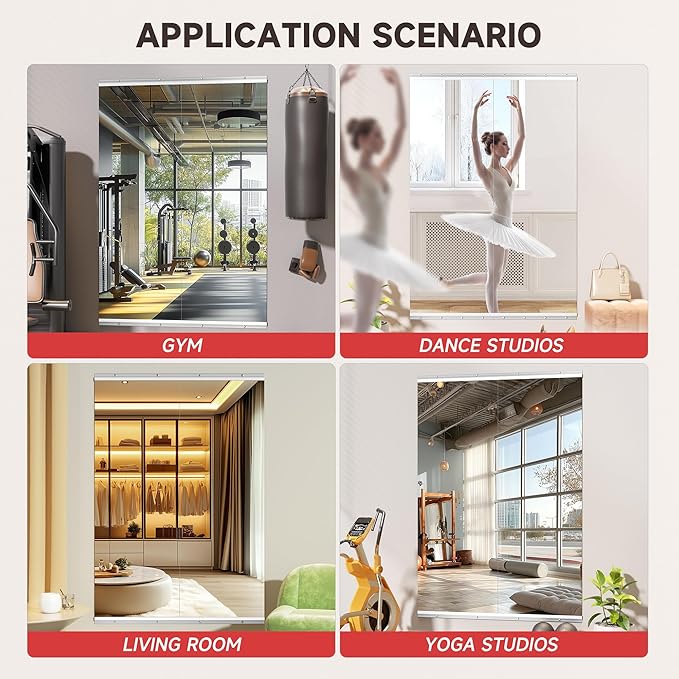 Home Gym Mirror, 67'' x 24'' x 2PCS, Large Full Body Mirror for Yoga, Frameless Tempered Glass, Wall Mounted for Home Gym, Garage, Bedroom, Bathroom