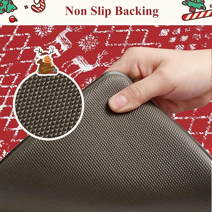 KIMODE Christmas Kitchen Rugs Sets of 2, Anti Fatigue Mats for Kitchen Floor, Farmhouse Red Christmas Kitchen Decor, Cushioned Kitchen Floor Mats Non Slip for Sink Laundry Desk 17"x47"+17"x29"