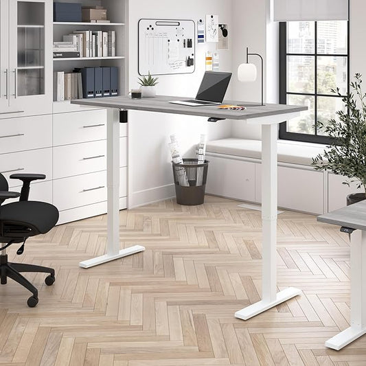 Bush Business Furniture 60-inch Electric Height Adjustable Standing Desk, Ergonomic Sit-Stand Computer Table for Home and Professional Office, Move 40 Series, Platinum Gray with White Base
