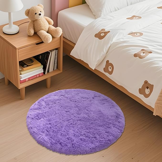 OLANLY Purple Round Rugs for Bedroom - Machine Washable, 2 ft Circle Area Rugs for Living Room, Soft and Fluffy Shaggy Carpet for Teen Girls and Boys, Nursery Rooms, Dorms, Home Decor Aesthetic