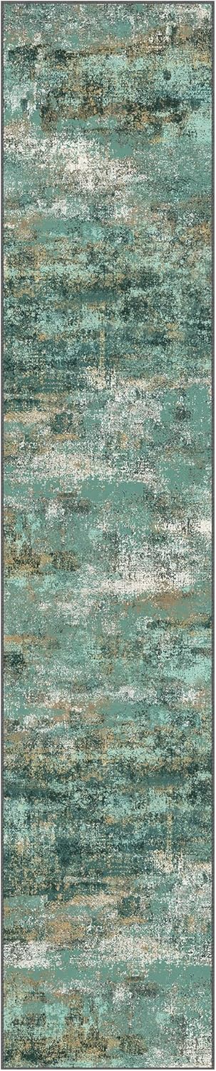 Runner Rug for Hallway Kitchen, 2x10 Machine Washable Runners Rug for Entryway, Soft Modern Abstract Throw Rugs, Low Pile Floor Cover with Non Slip Backing, Turquoise
