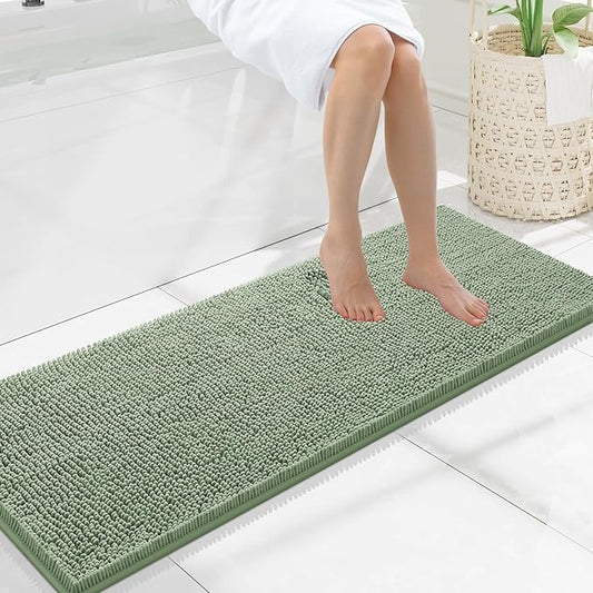 Smiry Luxury Chenille Bathroom Rugs 47x17, Extra Soft and Absorbent Shaggy Bath Mat, Machine Washable, Non-Slip Plush Carpet Runner for Tub, Shower, and Floor, Home Decor Accessories, Sage Green