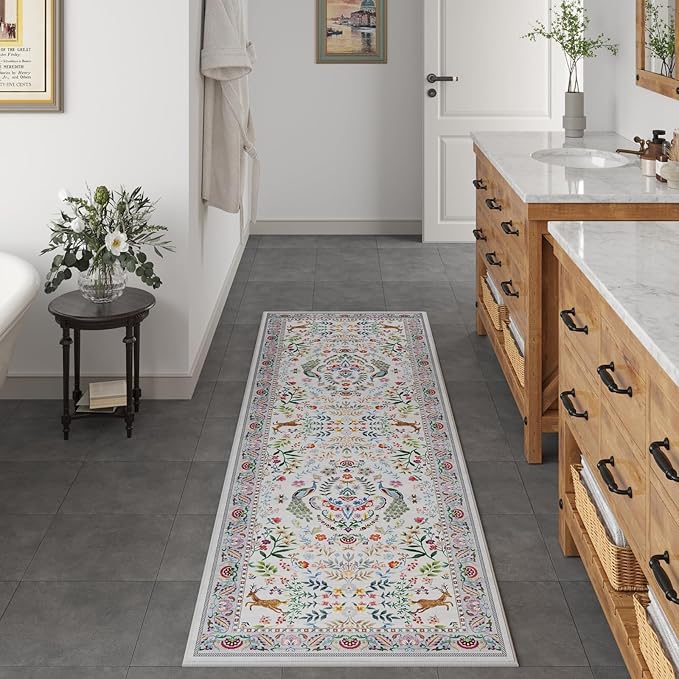 Runner Rug Washable Kitchen Runner 2'6''x8' Runner Rug for Entryway Indoor Floral Non-Slip Soft Carpet Runner for Hallways, Kitchen, Laundry, Bedroom, Bathroom(Colorful)
