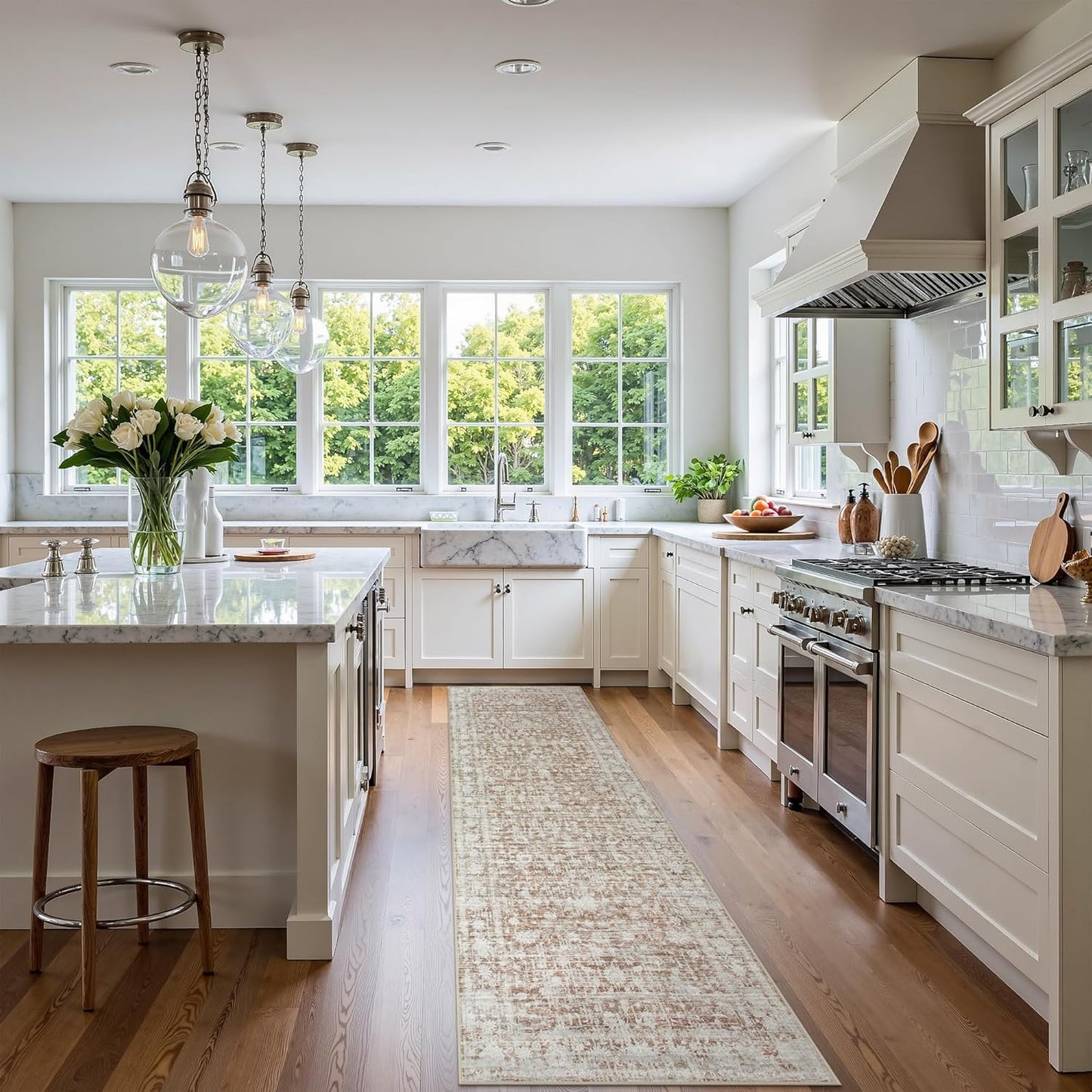 Vintage Runners for Hallways, 2'6"x10' Washable Runner Rug Non Slip, Ultra-Thin Soft Kitchen Runner Rug for Bedroom Bathroom, No Shedding Long Rugs for Entryway Indoor (2.6x10, Khaki/White)