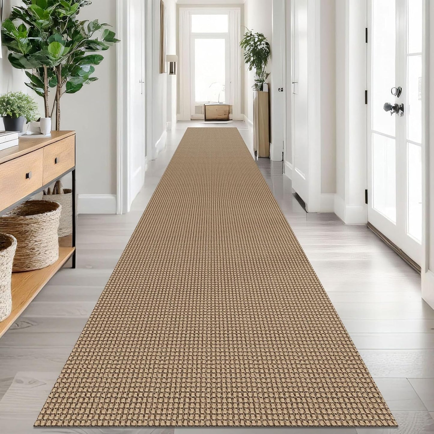 IOHOUZE Washable Exrea Long Hallway Runner Rug 3x18 Non Slip Rubber Backed Kitchen Runner Entryway Runner Indoor, Woven Rugs Floor Carpet for Kitchen Hall Entryway Stair, Orange/Tan/Brown