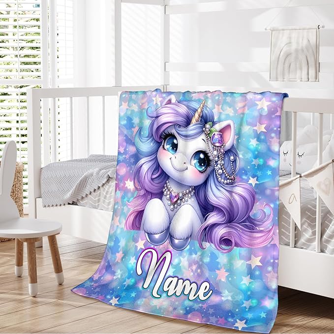 Unicorn Blanket for Girls 6-8 Custom Blanket for Women Adult Gift for Unicorn Lovers, Cozy Fuzzy Flannel Throw for Bed Sofa Room Decor Travel