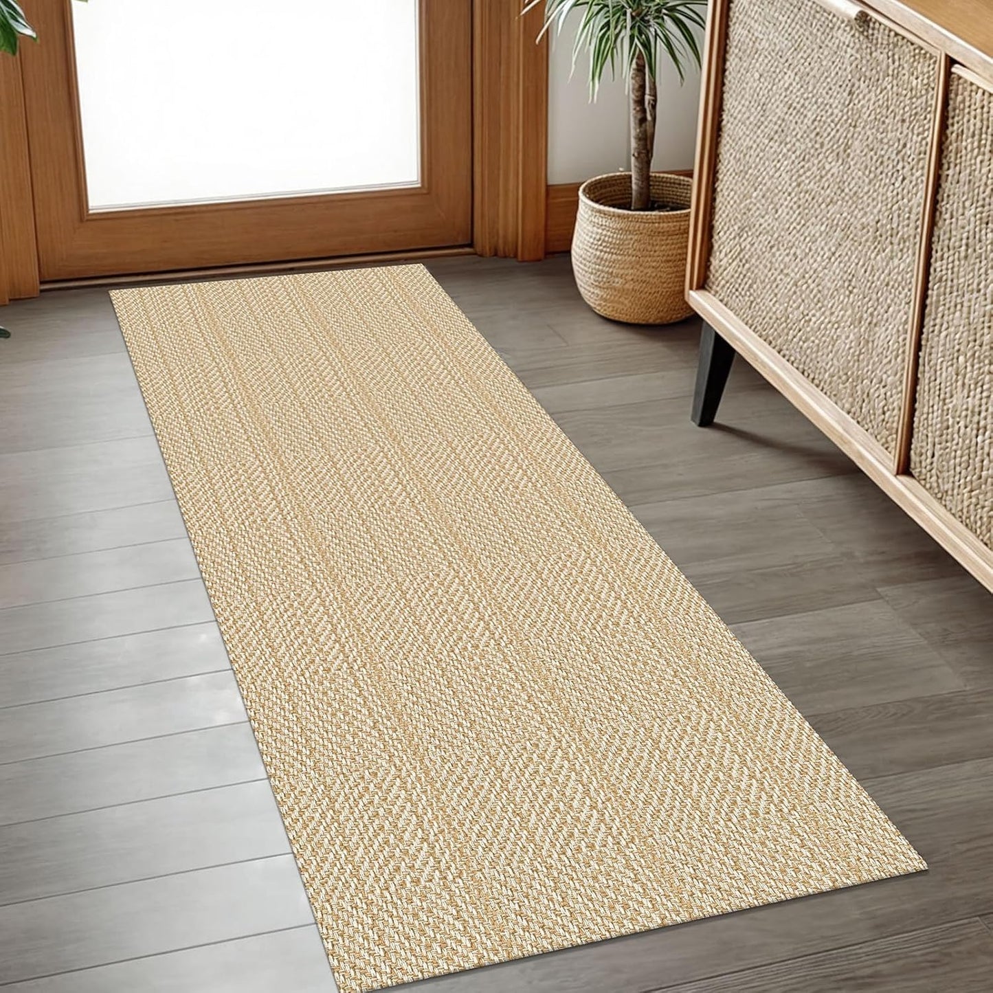 IOHOUZE Washable Runner Rug 2x5 Non Slip Runners for Hallways Entryway Runner Indoor, Kitchen Throw Rug Woven Cotton Floor Carpet for Hall Entrance Bedroom, Warm Beige/Orange/Apricot