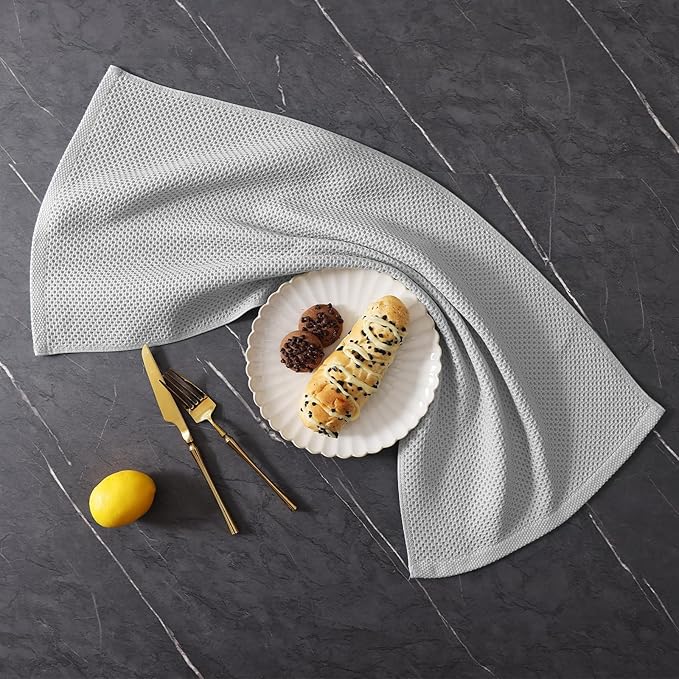 Homaxy 100% Cotton Kitchen Towels and Dishcloths Set, 12 x 12 Inches and 13 x 28 Inches, Set of 12 Bulk Kitchen Towels Set, Ultra Soft Absorbent Dish Cloths for Washing Dishes, Light Gray