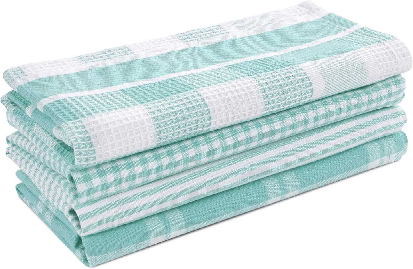 LANE LINEN 100% Cotton Kitchen Dish Cloths, Ultra Soft Absorbent Quick Drying Dish Towels, Multiweave Wash Cloths Dish Towel Sets, 13x28 Inches, 4 Pack - Aqua