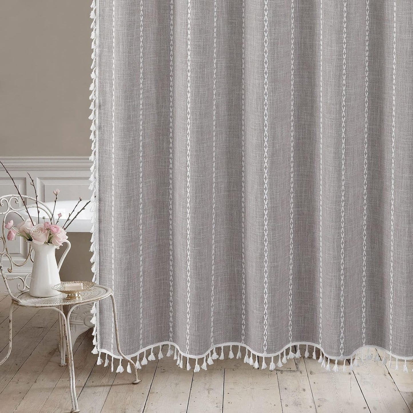 MitoVilla Grey Small Stall Shower Curtain 36 x 72, Half Size Narrow Polyester Linen Fabric Shower Curtains for Boho Farmhouse Bathroom Decor, Wrinkle Resistant Cloth Shower Curtain