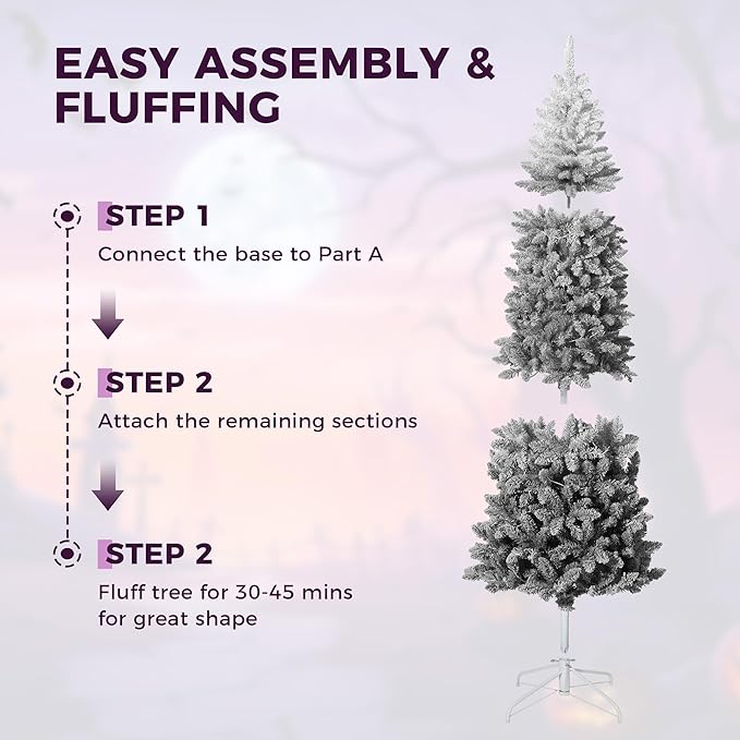 GarveeHome 6Ft Prelit Black Christmas Tree with Lights Halloween Tree Slim Artificial Halloween Christmas Tree Artificial Pencil Tree Automatic Branches for Home, Office, Party Decoration