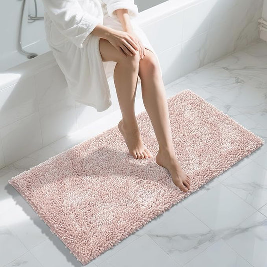 Yimobra Long Bathroom Rug Non Slip 44x24 Inch, Extra Thick Soft Absorbent Chenille Bath Mat, Machine Washable Quick Dry Bath Rugs for Bathroom Floor, Tub and Shower, Home Decor Accessories, Pink