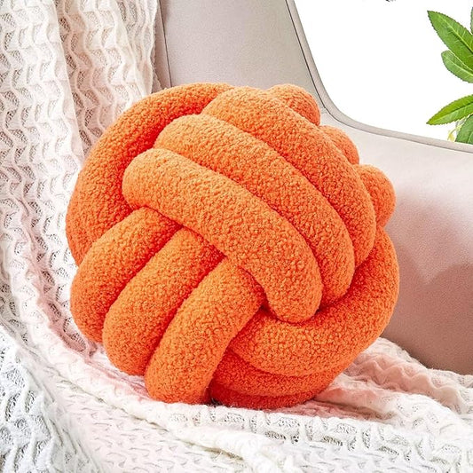 Uvvyui Knot Pillow Ball, Soft Home Decorative Pillows, Round Throw Pillow, Handmade Knotted Plush Pillow, Round Boucle Pillow Cushion (11 Inches Orange)