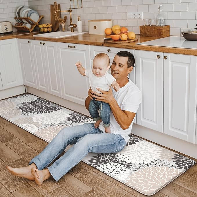 KIMODE Kitchen Mats Cushioned Anti Fatigue, Farmhouse Rugs for Kitchen Rug Runner Stain Resistant, Ergonomic Standing Kitchen Floor Mat, Non Slip Waterproof Kitchen Sink Rug, 20" x 71", Pink