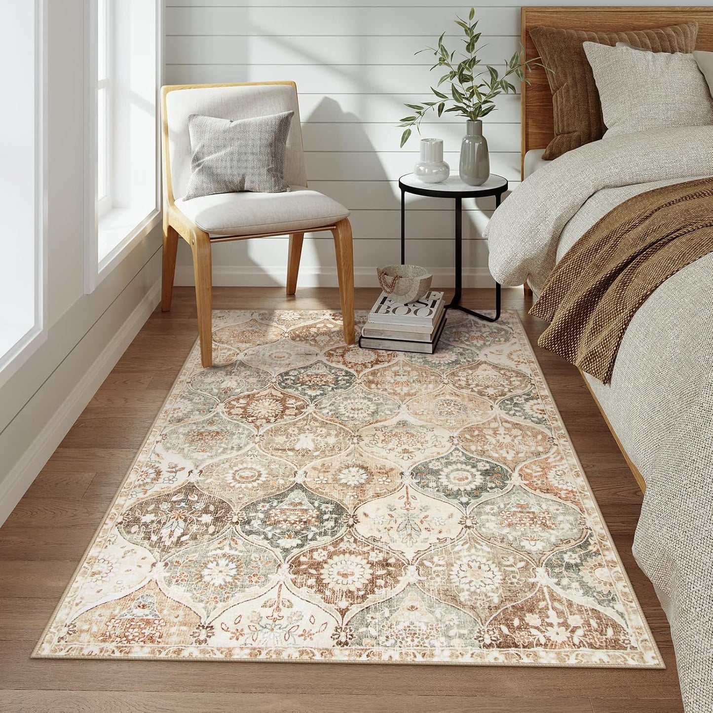 Lahome Moroccan Trellis Small Area Rug, 3x5 Washable Rug for Bedroom Living Room, Non-Slip Oriental Accent Throw Carpet for Kitchen Office Entryway Bathroom Office, Khaki