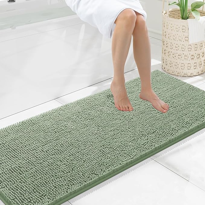 Smiry Luxury Chenille Bathroom Rugs 59x20, Extra Soft and Absorbent Shaggy Bath Mat, Machine Washable, Non-Slip Plush Carpet Runner for Tub, Shower, and Floor, Home Decor Accessories, Sage Green