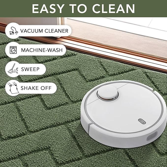 hicorfe Indoor Doormat,Front Back Door Mat Rubber Backing Non Slip Door Mats 20"x59" Absorbent Resist Dirt Entrance Doormat Inside Floor Mats Entryway Washable Low-Profile for Patio,Garden(Green)