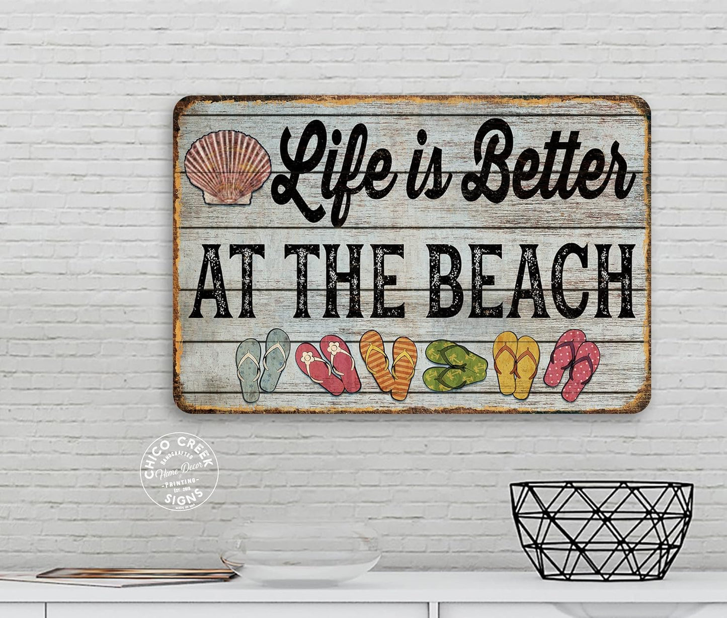 Life Is Better At The Beach Sign Beach Decor Ocean Decorations Nautical Signs Seashell Home Wall Gifts 8x12 108122001047