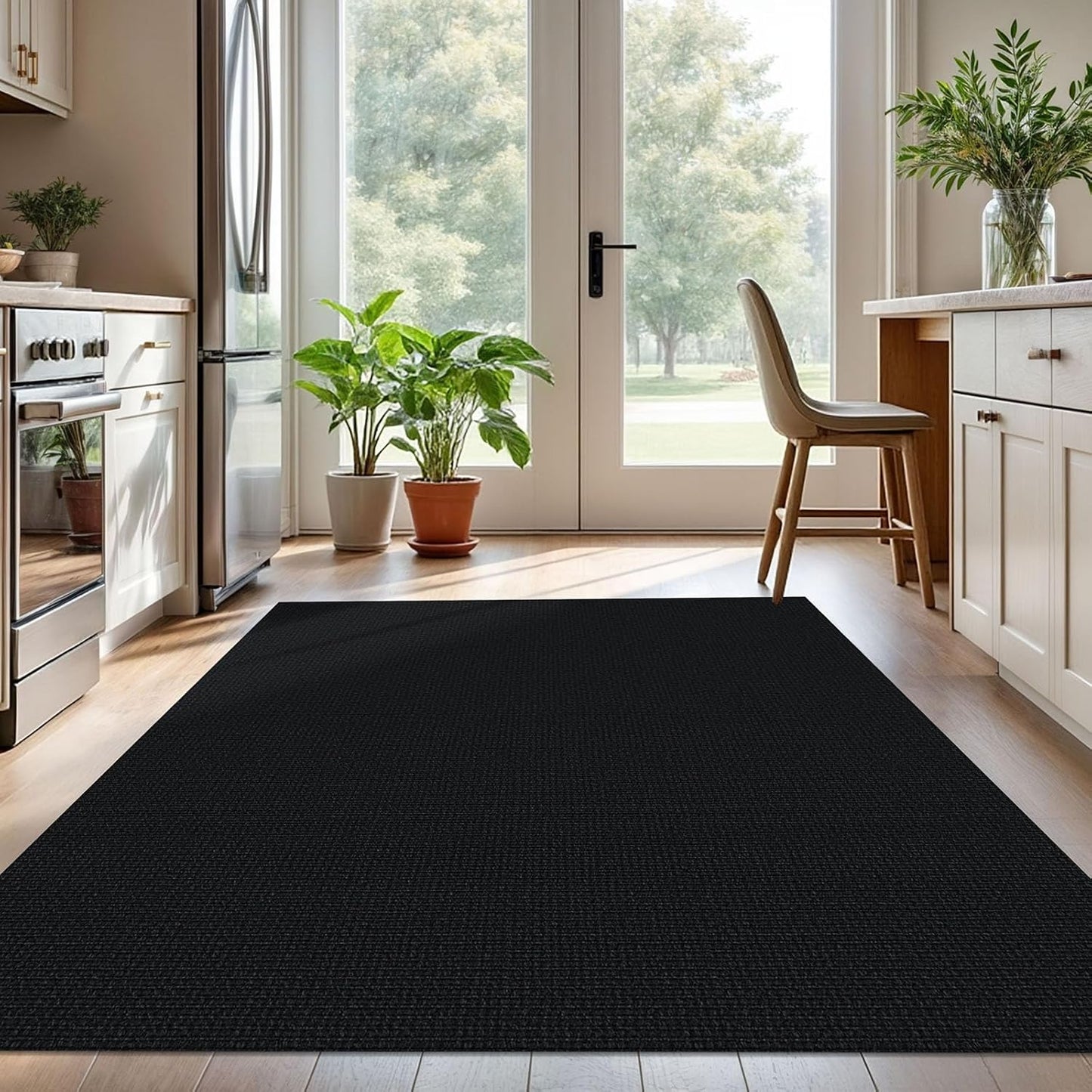 KOZYFLY Washable Area Rug for Living Room 5x7 Ft Non Slip Rubber Backed Bedroom Rug Braided Cotton Dining Room Rug, Floor Carpet for Living Room Dining Room Bedroom, Black