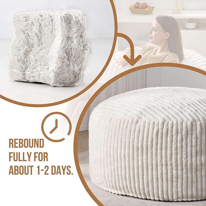 Hobestluk 5ft Bean Bag Chairs for Adults Large Beanbag Chair with Dutch Corded Plush Cover Big Bean Bag Chair for Living Room Bedroom Dorm Office - White (50” x 50” x 24”)