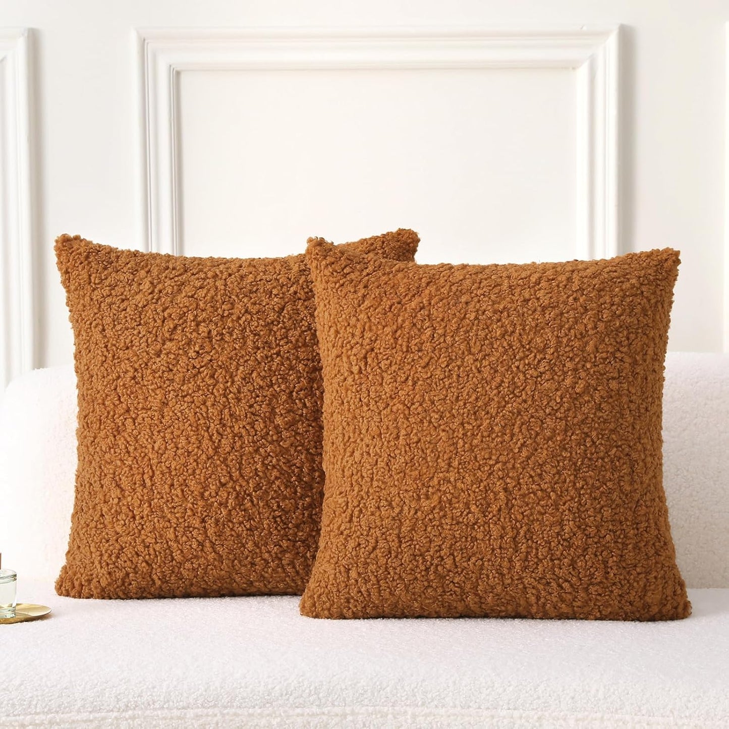 FUTEI Rust Throw Pillow Covers 20x20 Inch Set of 2,Furry Faux Fur Teddy Boucle Textured Cushion Covers,Soft Fluffy Decorative Pillow Case,Home Decor for Couch Bed Living Room Office Car