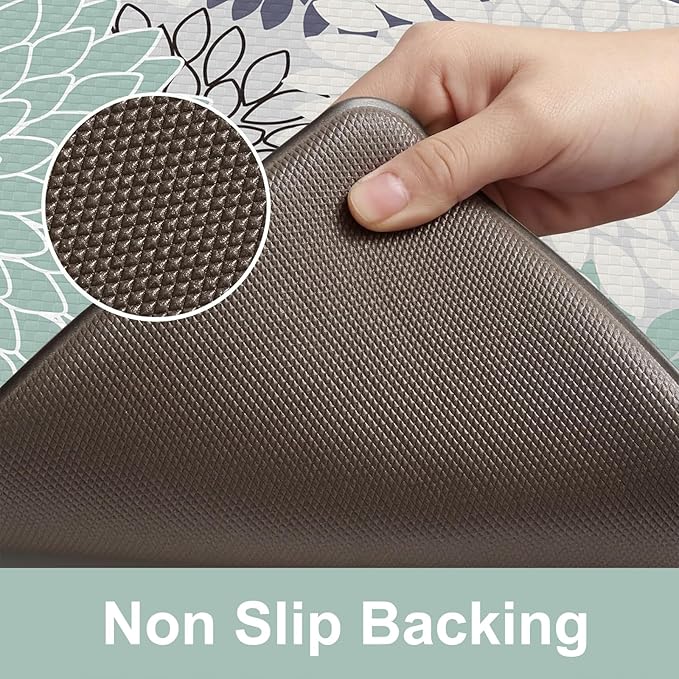 KIMODE Cushioned Anti Fatigue Rugs Sets of 2, Ergonomic Standing Kitchen Mat 2PCS, Boho Kitchen Mats for Floor Stain Resistant, Non Slip Kitchen Sink Rug Waterproof, 20"x32"+20"x47", Teal