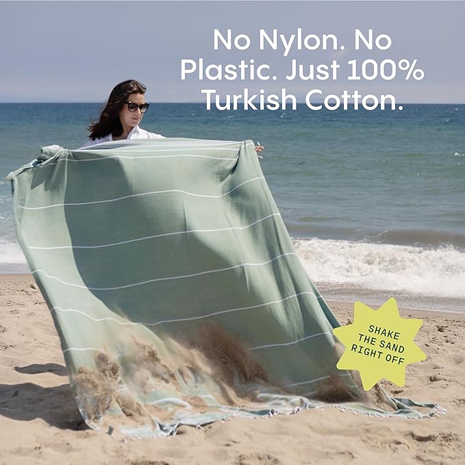 WETCAT Turkish Beach Blanket Sandproof (82"x82") 100% Turkish Cotton, Made in Turkey - Sand Free, Ultra Soft, Extra Large Throw for Picnic – Teal