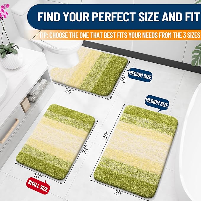 OLANLY Bathroom Rug Set 2 Piece, Soft Absorbent Microfiber Bath Mats and U-Shaped Contour Toilet Rug, Non-Slip, Machine Wash Dry, Plush Shaggy Bath Mats for Bathroom (24"x16"+24"x20", Olive Green)