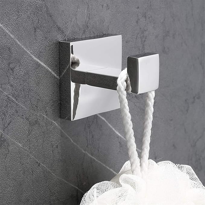 Nolimas Bath Towel Hook SUS 304 Stainless Steel Square Clothes Towel Coat Robe Hook Cabinet Closet Door Sponges Hanger for Bath Kitchen Garage Heavy Duty Wall Mounted, Chrome Polished Finish,2Pack
