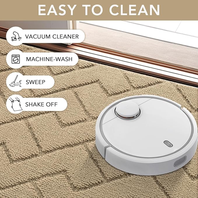 hicorfe Indoor Door Mat,Non Slip Door Mats,32"x48" Front Back Door Mat Rubber Backing,Absorbent Resist Dirt Entrance Inside Floor Mats for Entryway Washable Low-Profile(Beige)