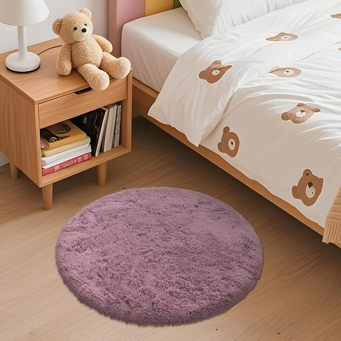 OLANLY Blush Round Rugs for Bedroom - Machine Washable, 2 ft Circle Area Rugs for Living Room, Soft and Fluffy Shaggy Carpet for Teen Girls and Boys, Nursery Rooms, Dorms, Home Decor Aesthetic