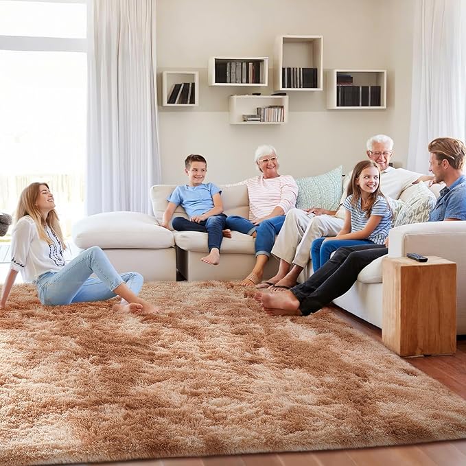 Ophanie Upgrade 5x8 Tie-Dyed Beige Rugs for Living Room, Fluffy Soft Area Rug, Shaggy Non-Slip Indoor Floor Carpet for Bedroom, Kids Baby Girls Boys Teen Dorm Home Decor Aesthetic, Nursery