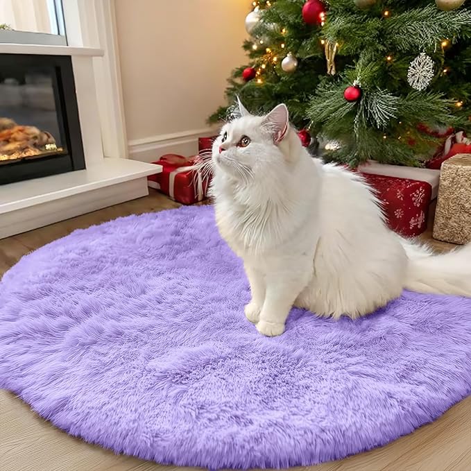 OLANLY Light Purple Round Rugs for Bedroom - Machine Washable, 3 ft Circle Area Rugs for Living Room, Soft and Fluffy Shaggy Carpet for Teen Girls and Boys, Nursery Rooms, Dorms, Home Decor Aesthetic