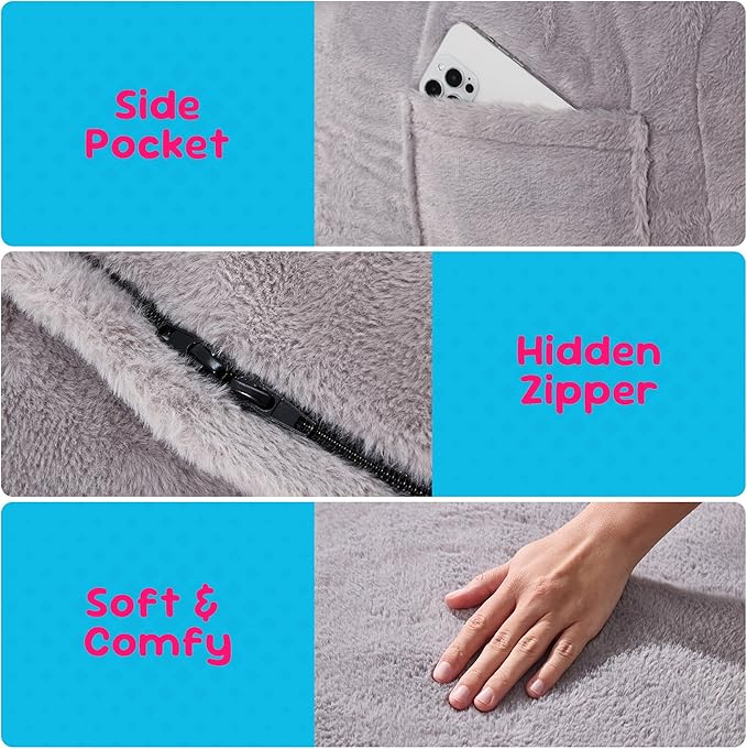 Hobestluk Bean Bag Chairs 2.5FT Bean Bag Chair with Memory Foam Filled & Plush Faux Fur Cover Small Bean Bag Chairs for Playroom, Living Room, Bedroom (Grey)