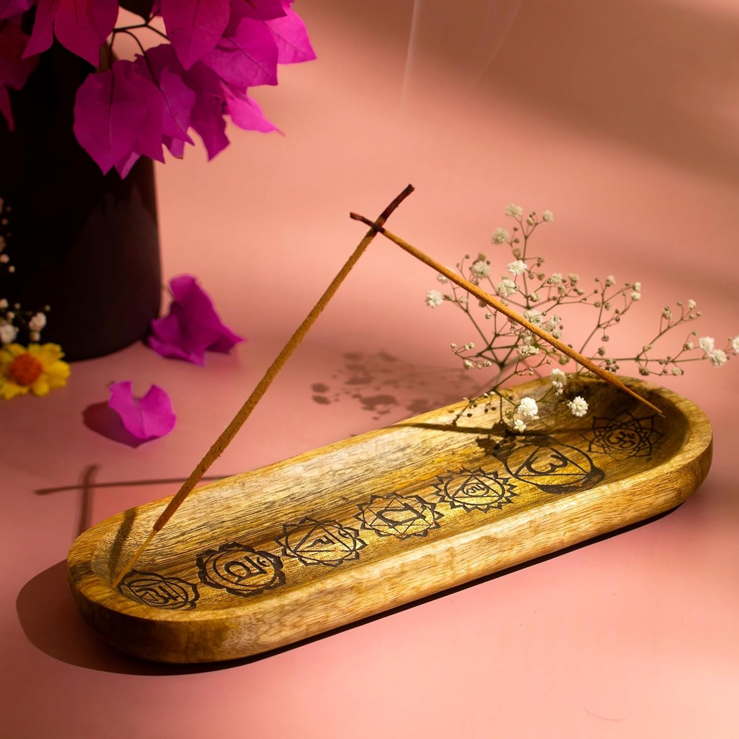 Hand Carved Incense Holder-Incense Burner/Ash Catcher/Handmade Wooden Insence Tray – Modern Gift Home/Room/Kitchen Décor Size 11x4x1.5 Inches