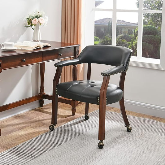 MODERION Dinning Chairs with Solid Wood Legs, Boss Caption's Chairs, Office Desk Chairs with Wheels, Classic Swivel Accent Chairs