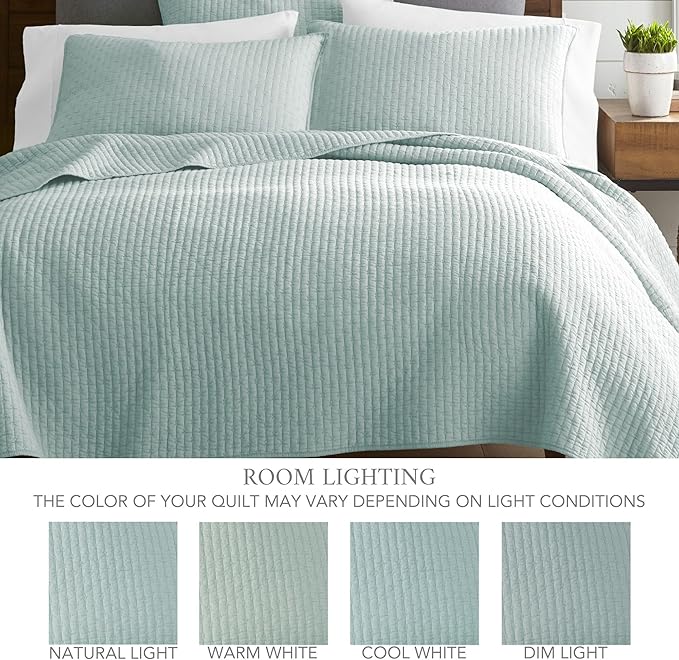 Levtex Home Cross Stitch Reversible Twin XL/Twin Quilt Set (68x86in) with 1 Pillow Sham (26x20in) - Stitch Texture - Blue Haze - Cotton Twin/Twin Size Quilt Bedding Set - Lightweight Soft Pre-Washed