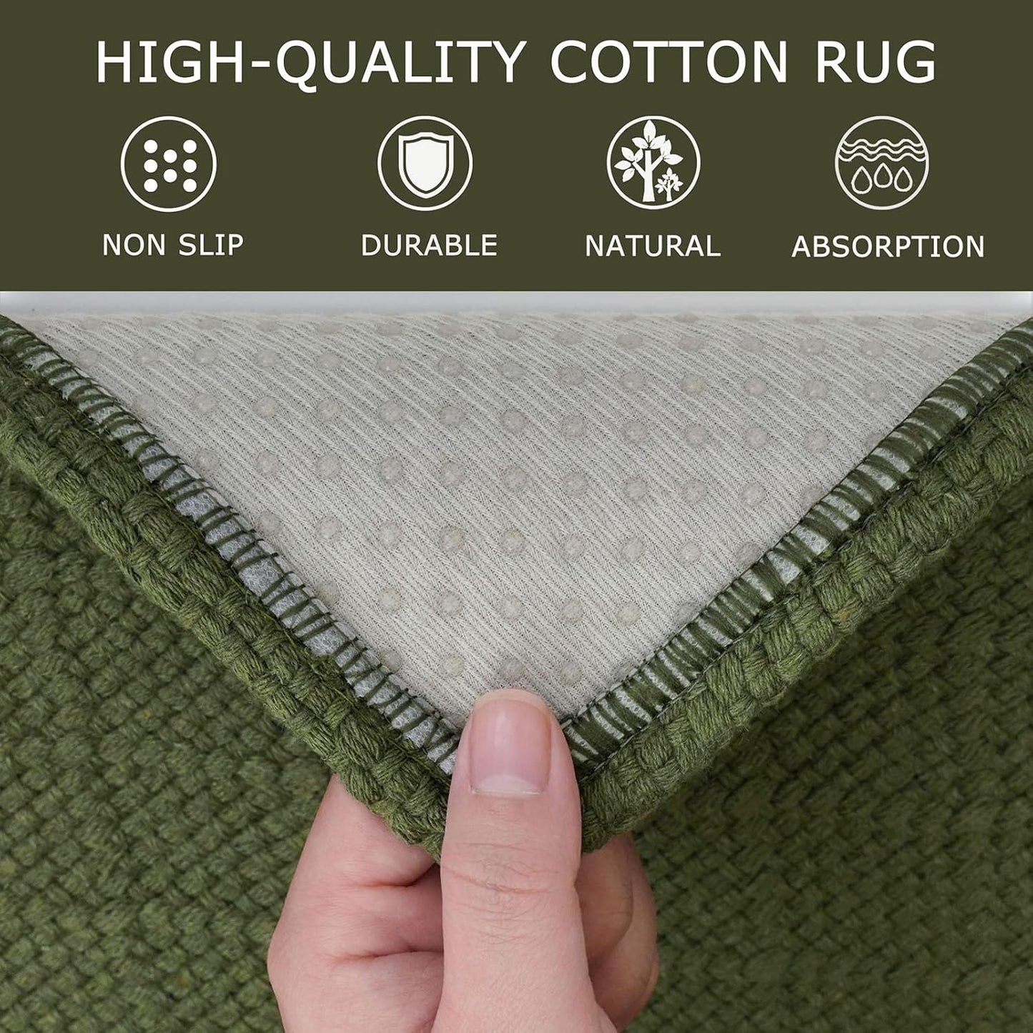 KOZYFLY Runner Rug 2x8 Ft Washable Runners for Hallways Non Slip Rubber Backed Kitchen Runners, Braided Cotton Entryway Runner Indoor, Floor Carpet for Hallway Kitchen Entryway, Dark Green