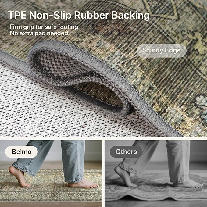 Runner Rug for Hallway Kitchen, 2x10 Machine Washable Runners Rug for Entryway, Soft Modern Boho Throw Rugs, Low Pile Floor Cover with Non Slip Backing, Distressed Light Greyish Sage Green