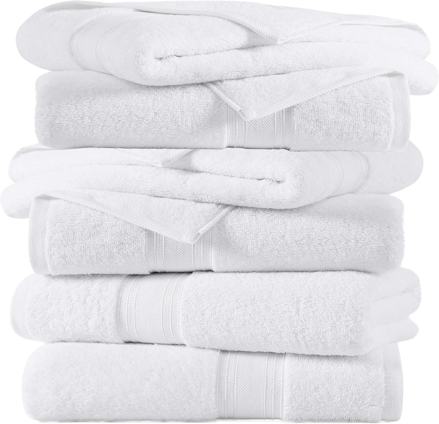 LANE LINEN 100% Cotton White Bath Towels - Quick Dry Absorbent Gym & Bath Towel Set, 6 (24" x 48"), Zero Twist