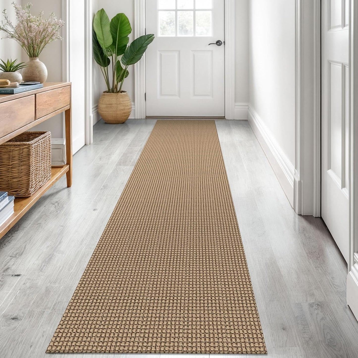 KOZYFLY Boho Runners for Hallways 2x8 ft Washable Kitchen Runner Non Slip Rubber Backed Hall Runners Cotton Entryway Runner Rugs Floor Carpet for Indoor Backdoor Bedroom Kitchen, Tan/Orange/Brown