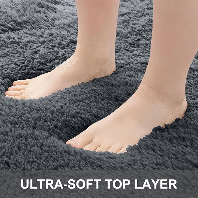 OLANLY 2x8 Machine Washable Runner Rugs for Hallway, Soft Fluffy Shaggy Bedside Rugs for Bedroom, Living Room, Indoor Floor Carpet for Kids Girls and Boys, Nursery Rooms, Home Decor Aesthetic, Grey