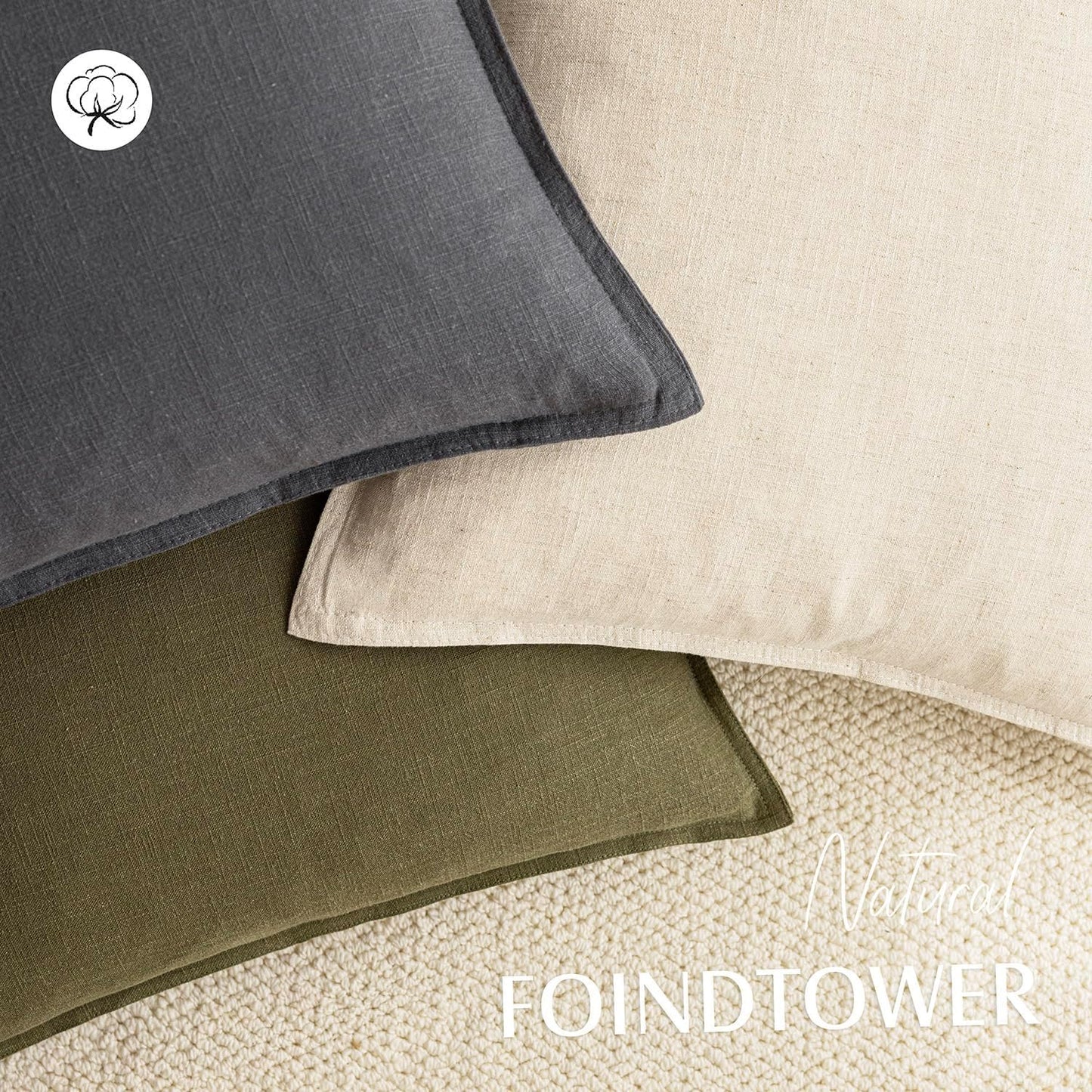 Foindtower Pack of 2, Decorative Linen Soild Throw Pillow Covers Soft Accent Square Cushion Case Boho Farmhouse Pillowcase for Chair Couch Sofa Bedroom Living Room Home Decor 24 x 24 Inch Grey
