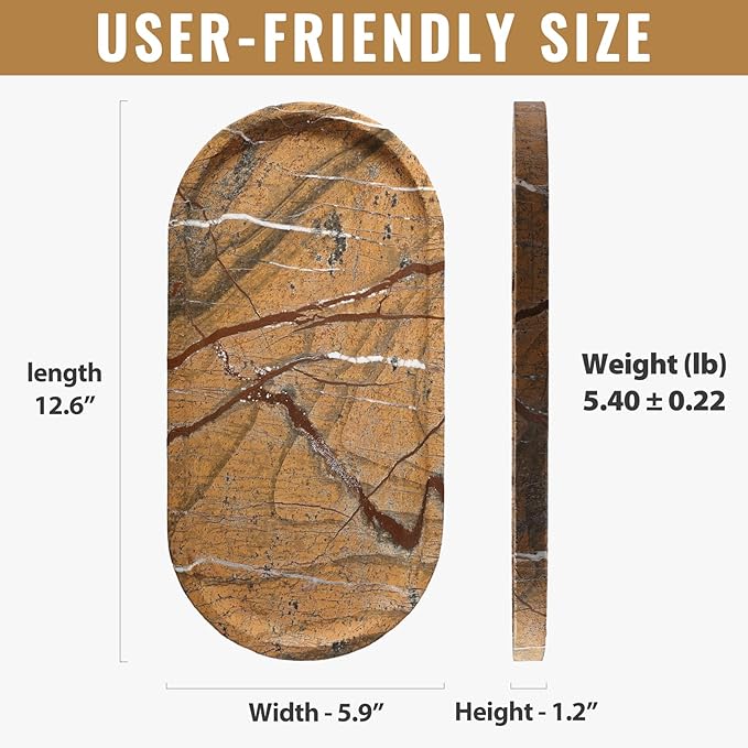 Koville Indian Natural Marble Tray, 12"x6" Vanity Decorative Tray for Countertop Organizer, Catchall Tray for Perfume, Candles, Jewelry Dish Tray