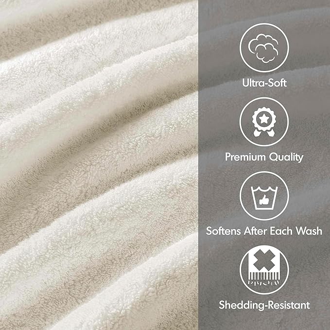 Madison Park 800GSM 100% Cotton Luxury Bathroom Towels , Long Oversized Linen Cotton Bath Towel Set , 8-Piece Include 2 Bath, 2 Hand & 4 Wash, Cream