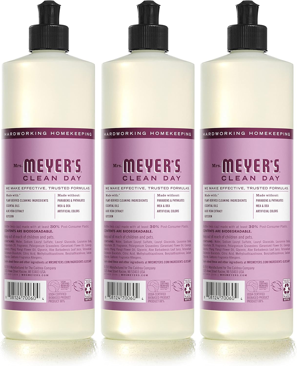 MRS. MEYER'S CLEAN DAY Liquid Dish Soap, Biodegradable Formula, Peony, 16 Fl. Oz - Pack of 3