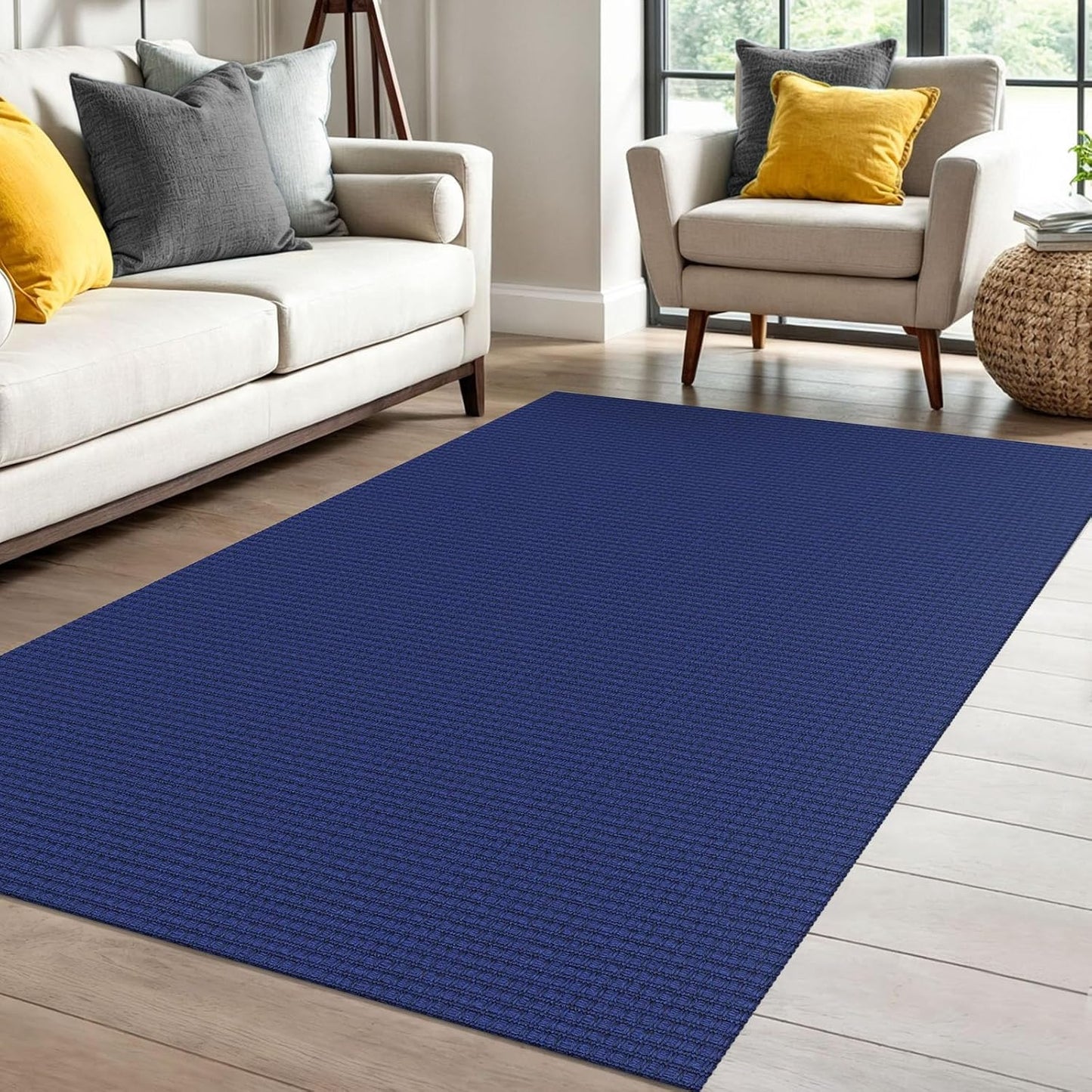 IOHOUZE Washable Area Rug 4x6 Non Slip Rubber Backed Woven Rugs for Entryway Indoor Bedroom Rugs Kitchen Rug Floor Throw Carpet for Entrance, Living Room, Royal Blue/Navy
