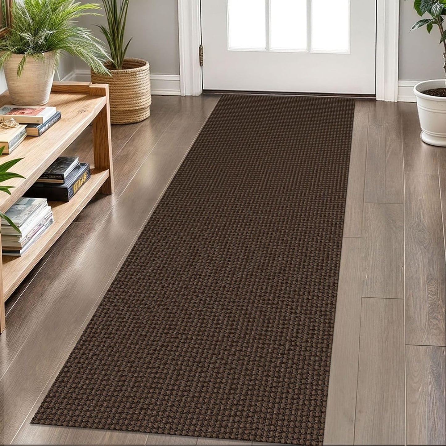 KOZYFLY Runners for Hallways 2x6 ft Washable Kitchen Runner Non Slip Rubber Backed Hall Runners Cotton Entryway Runner Rugs Floor Carpet for Indoor Backdoor Bedroom Kitchen, Reddish Brown/Coffee