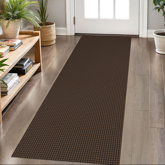 KOZYFLY Runners for Hallways 2x6 ft Washable Kitchen Runner Non Slip Rubber Backed Hall Runners Cotton Entryway Runner Rugs Floor Carpet for Indoor Backdoor Bedroom Kitchen, Reddish Brown/Coffee